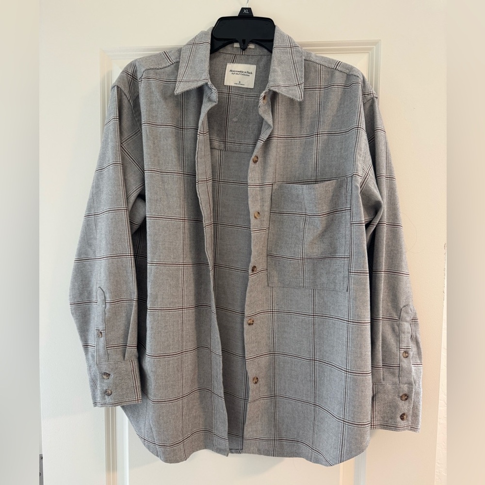 Abercrombie Grey Plaid Oversized Flannel Shirt Jacket